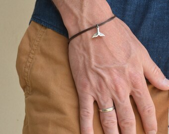 whale tail bracelet,mens bracelet,fish tail bracelet,gift for men,leather bracelet,sailing jewelry,