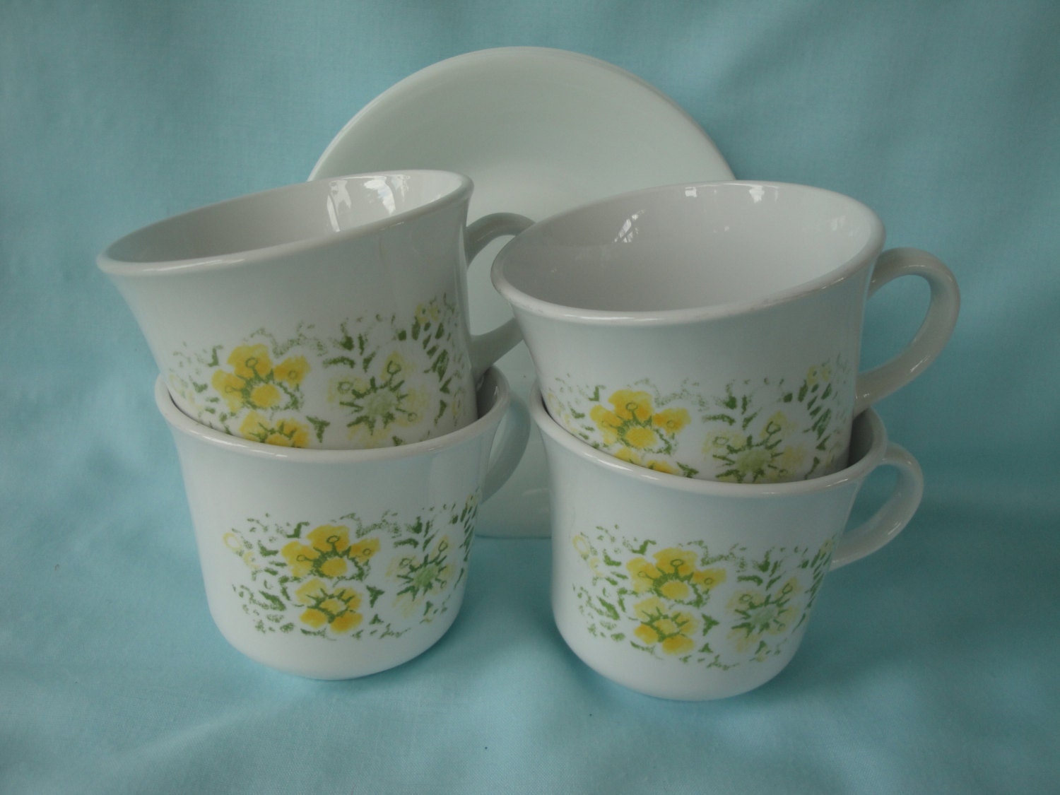 4 Corelle April Pattern Cups and Saucers/Corningware