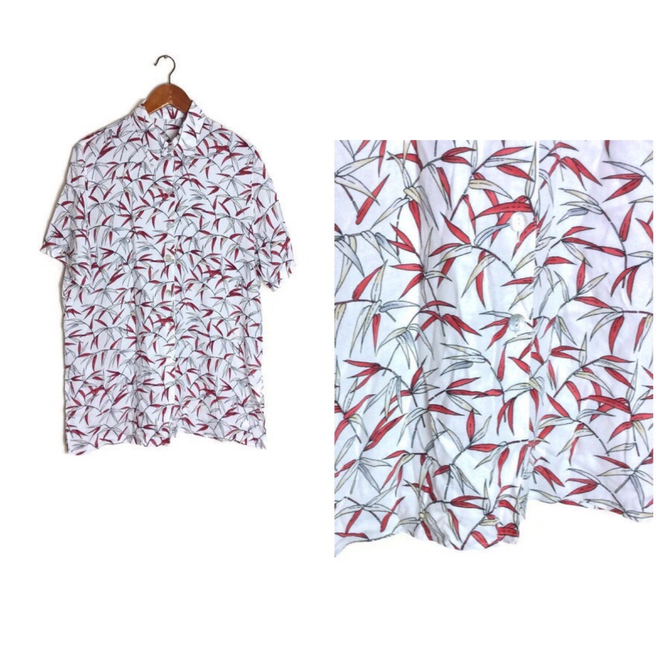 sale 80s leaf print blouse white and sleeve sale 80s leaf print blouse white and sleeve