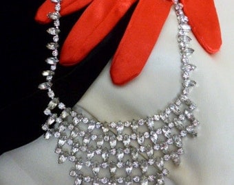 Rhinestone Bib Necklace, Collar Necklace, Clear Rhinestones, Bride, Event, Silver Tone Metal, Lots of Sparkle!