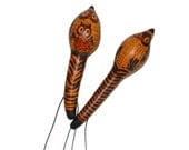 African Owl Maracas Hand-Carved in Kenya VIntage Hand-Painted Maracas Musician Gifts Tribal Home Decor