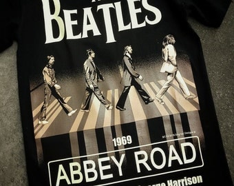 The Beatles Abbey Road 1969 John Lennon George Harrison Paul McCartney Ringo Starr 62 Black Timber Black T-shirt Sz. S,M,L,XL,XXL