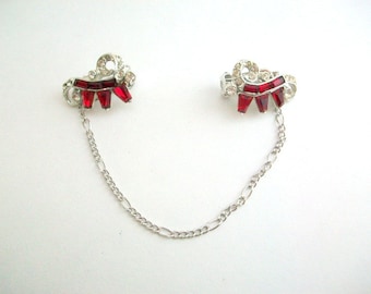 Sweater Clips, Red Sweater Clips, Rhinestone Sweater Clip, Ruby Red Sweater Clips, Collar Cilps, Sweater Guard, Cardigan Keeper, Red Wedding