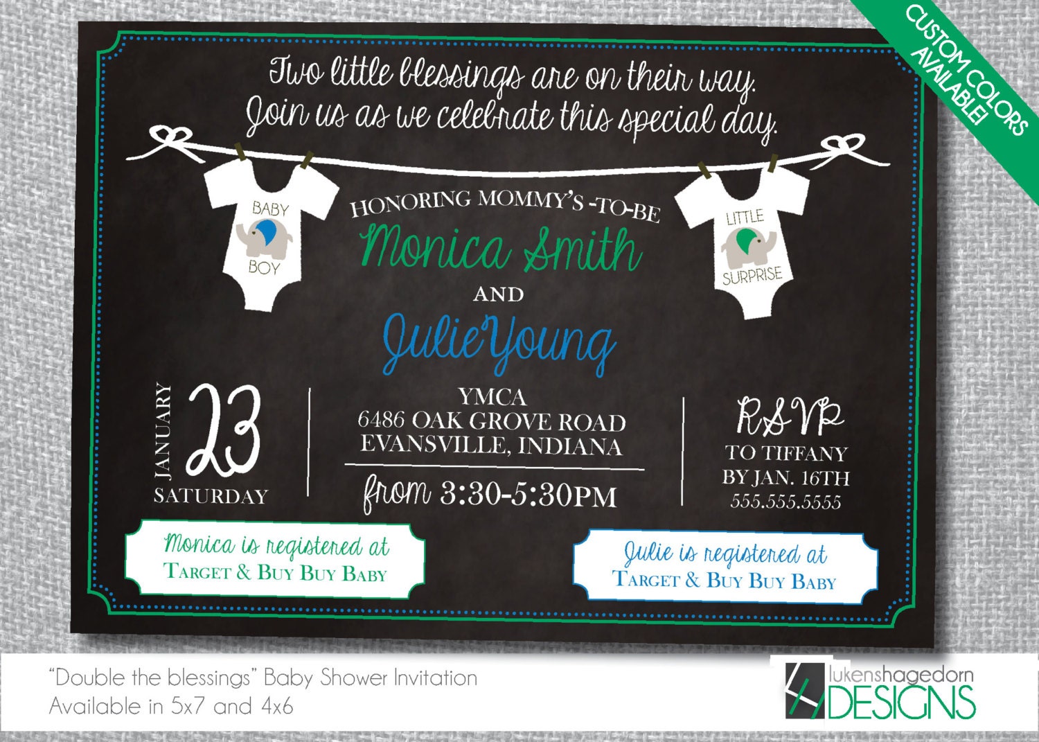 Joint Baby Shower Invitation Custom by LukensHagedornDesign