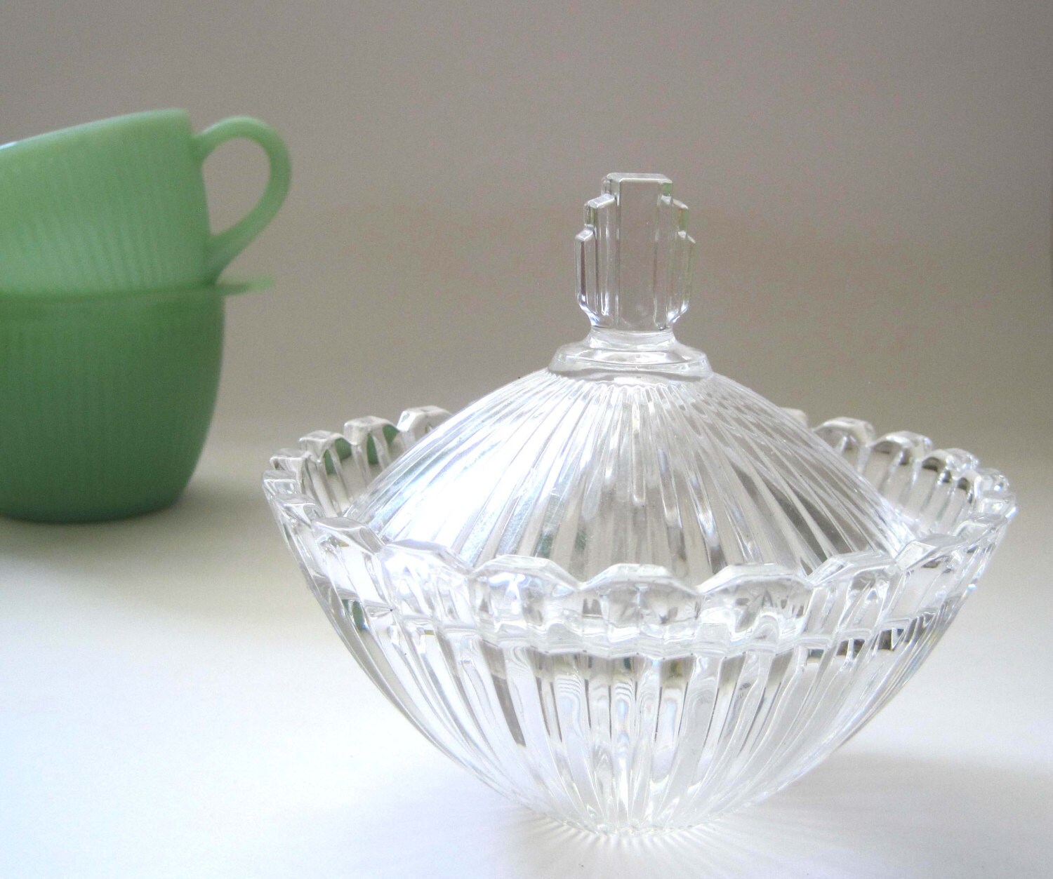 Mikasa Crystal Cut Glass Bowl with Art Deco Style Handle