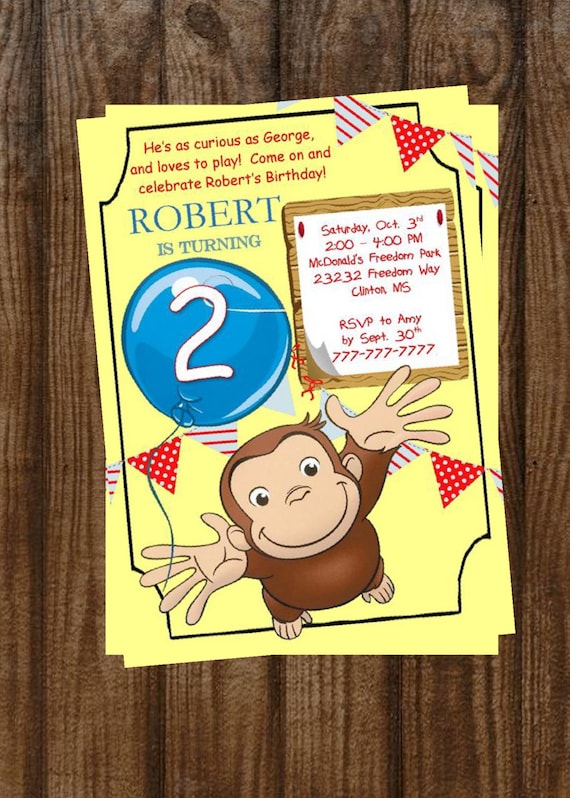 DIY PRINTABLE Curious George Birthday Invitation Curious