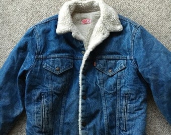 Vintage Levis's LEVIS Denim Sherpa Trucker Jacket Size 42/Levis Work Barn Jacket/Orange Tag 70s 80s/Storm Rider Jacket/Hipster Denim Coat