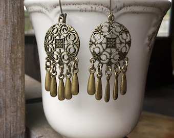 Beautifully Detailed Brass Chandelier Earrings