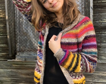 Knit cardigan Fair Isle cardigan Women's cardigan Noro cardigan Women's sweater Made to order
