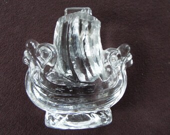 Swedish viking ship longboat glass paperweight Lindshammer