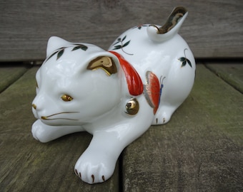White Cat Figurine with Butterflies