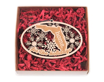 Engraved Florida Wood Christmas Ornament