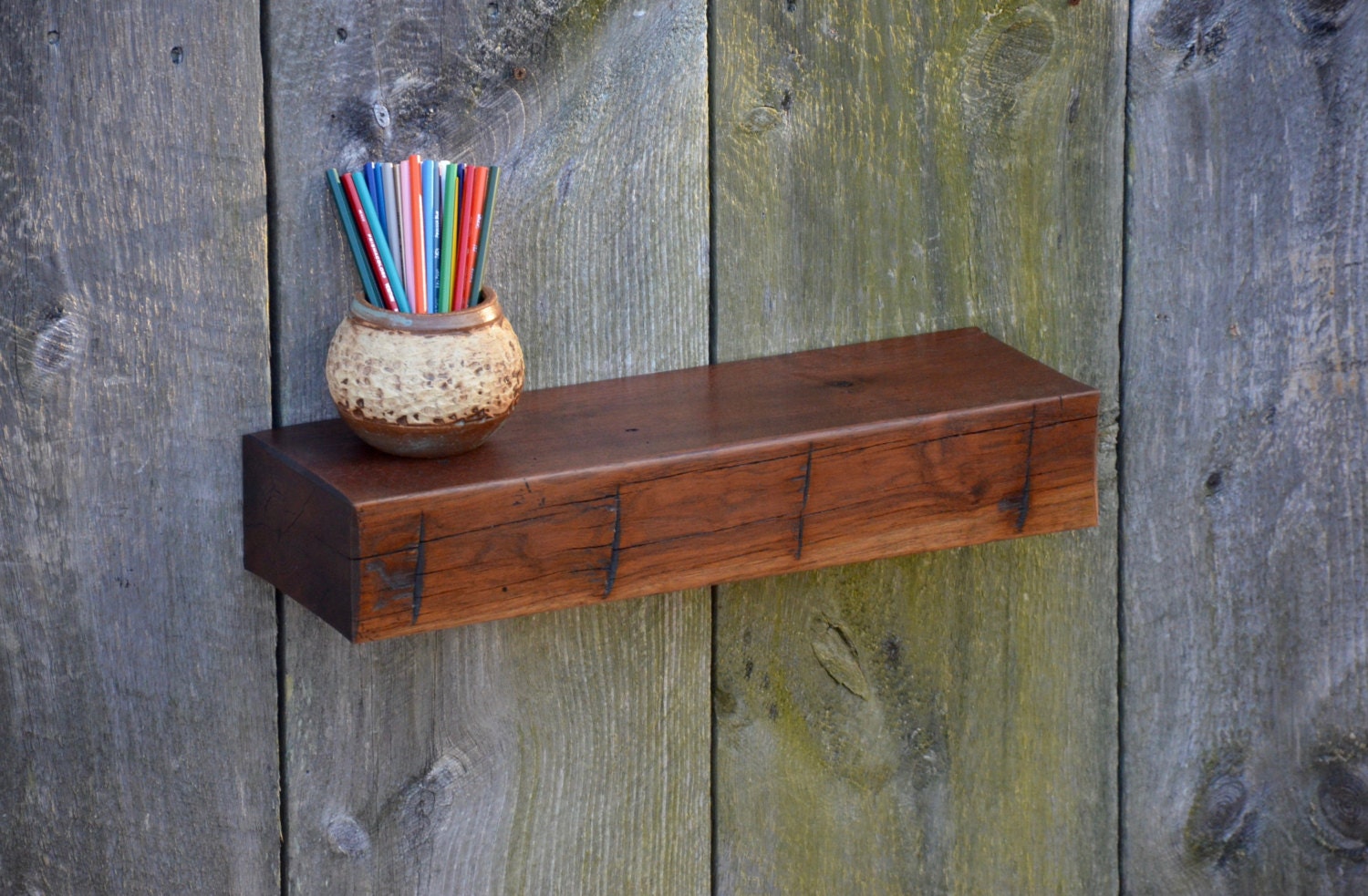 Walnut Floating Shelf From Reclaimed Beam 21 x 6.5