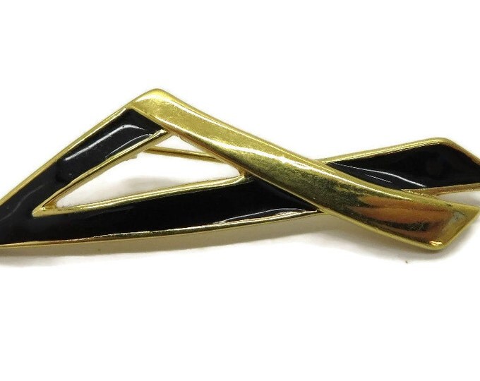 Vintage Monet Black Gold Angled Brooch Pin