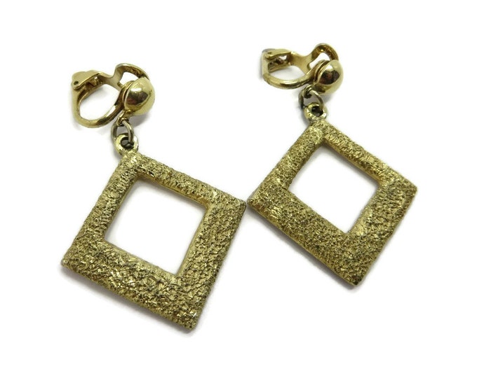 Vintage Coro Dangling Glitter Earrings, Gold Tone Glitter Clip-ons