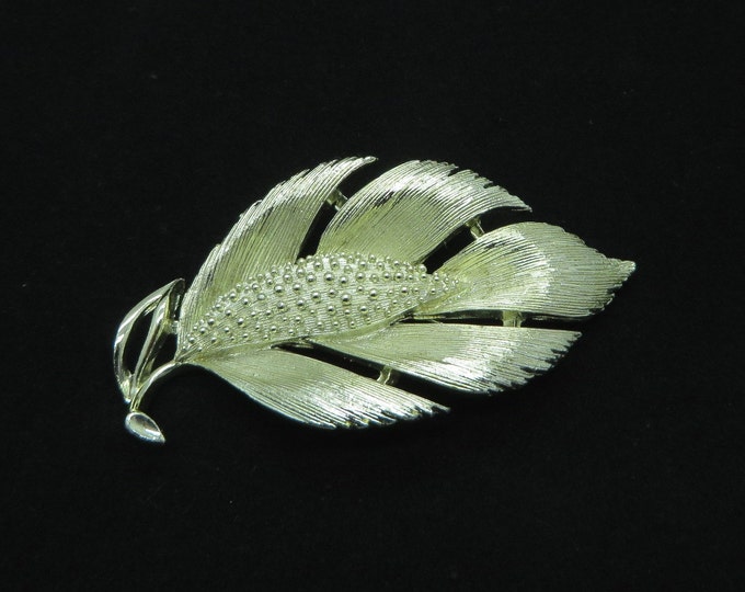 Vintage Lisner Leaf Brooch, Silver Tone Signed Designer Pin, Christmas Gift