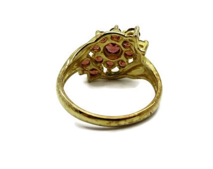 Garnet Glass Cocktail Ring - Vintage Gold Plated Sterling Silver Dinner Ring, Size 5, Valentine's Day Gift for Her, Gift Boxed