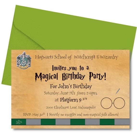 Slytherin Invitation Custom Birthday Party Invitation