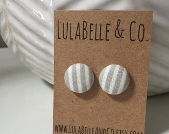Gray Stripes Button Earring