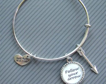 Expandable bangle arrow bracelet, charm bracelet, stackable bracelet