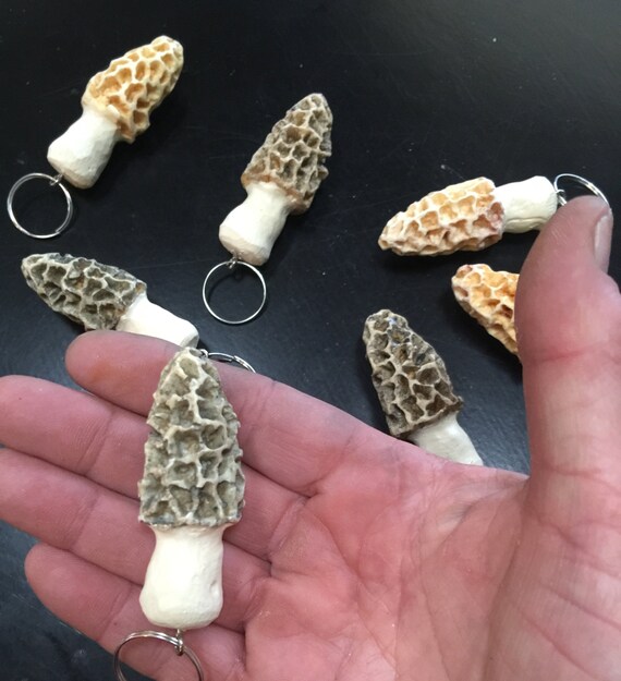 Items similar to Morel Mushroom KeyChains, Grey Morel Keychain, Blonde