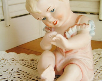 SALE 50% Off -- Vintage Hand Painted Made in Japan MIJ Porcelain Piano Baby Girl Figurine Mid Century