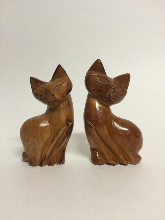 Vintage Wooden Cat Figurines