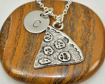 Best Friend Pizza Necklace,Personalized Necklace,Set of 2 Pizza Initial Necklace Set,Pizza Slice Necklace,Couple Necklace,Valentine's