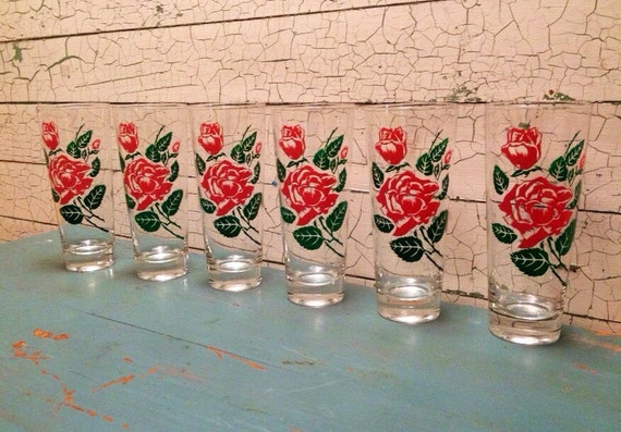 vintage rose drinking glasses