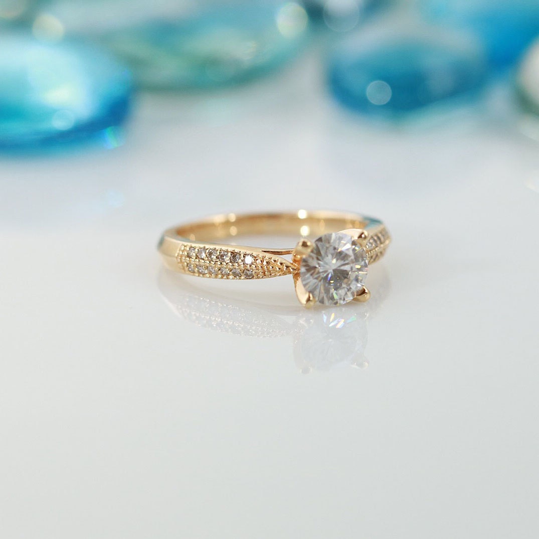 6mm Charles & Colvard Forever ONE Moissanite and Diamond 14K