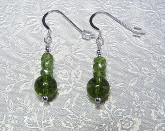 Genuine Peridot And Sterling Silver Drop Earrings.