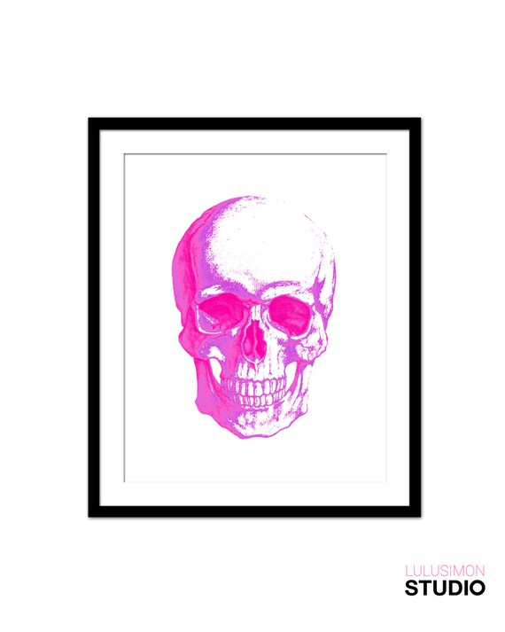 Pink Skull Art Print Skull Art Print by lulusimonSTUDIO on Etsy