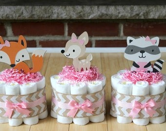 3 Tier Girls Pink Woodland Diaper Cake Woodland Baby Shower