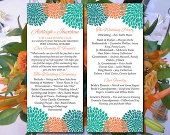 Chrysanthemum Wedding Program Template Download - Orange Green Teal Ceremony Program - Tea Length Wedding Program - DIY Wedding Template