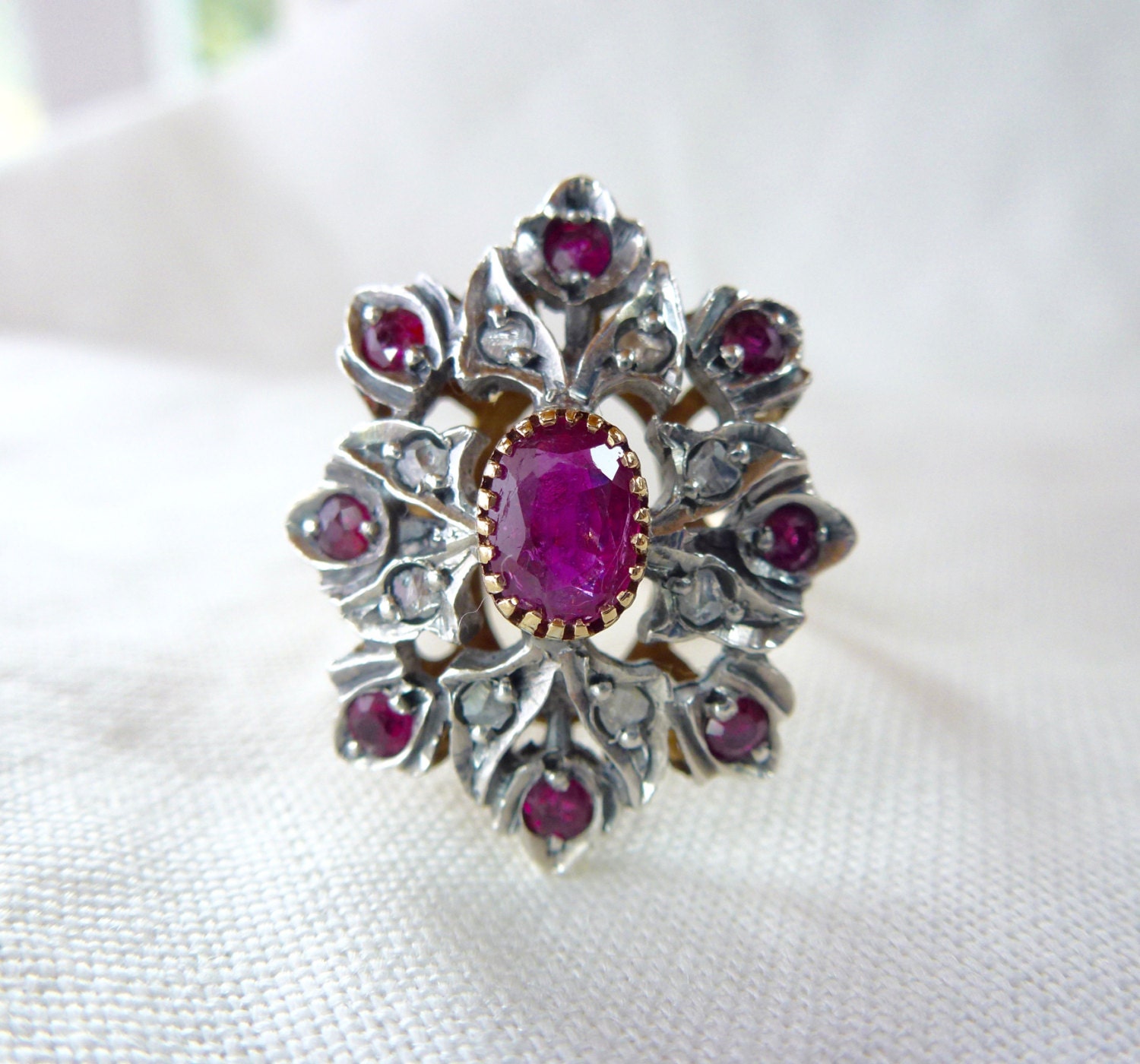 An Antique Late Georgian 14kt Gold and Sterling Ruby and