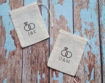 Personalised wedding ring bag. Ring pillow alternative, ring bearer accessory, ring warming ceremony.