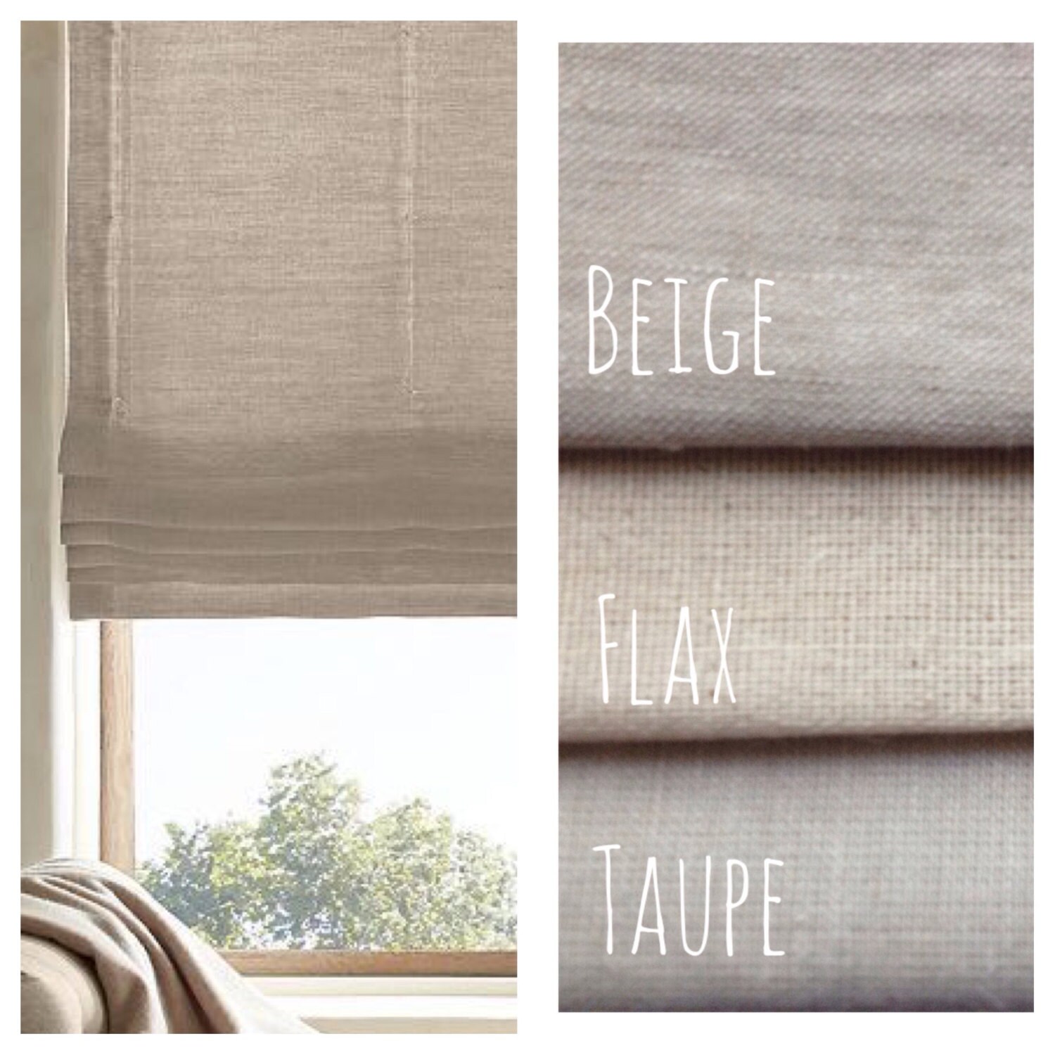 Natural Beige Linen Flat Roman Shades Faux Roman by