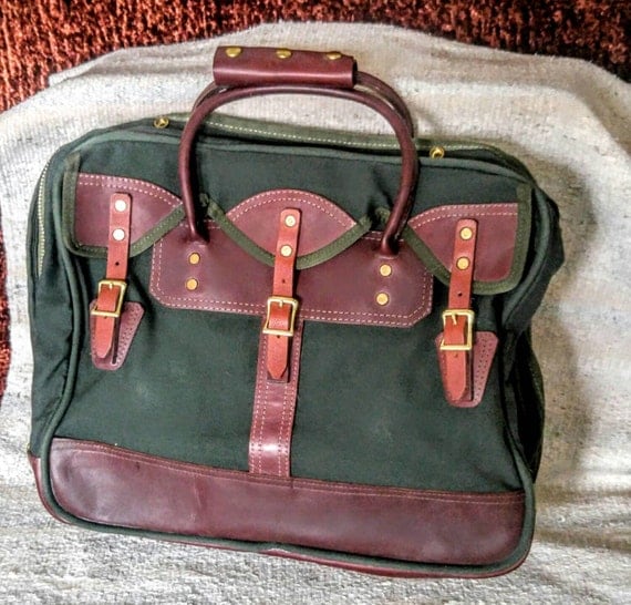 Items similar to Rugged Orvis Overnight Bag Canvas and Leather Carry On ...