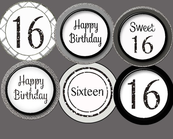 items-similar-to-16th-birthday-sweet-16-cupcake-toppers-silver-black