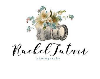 INSTANT DOWNLOAD Custom Premade Photography Logo and Watermark "Vintage Flower Camera" - Fully Custom Font and Color