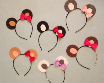 1 Teddy bear ears headband pink red or zebra bow headband birthday party photo booth prop white black pretend play Halloween costume