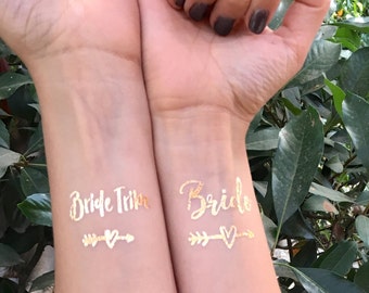 Bachelorette Tattoo // Bride Tribe Tattoo // Bachelorette Favors - Temporary Tattoos - Metallic Tattoos, Bachelorette Party Tattoos, Gold