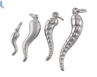 Small Italian Horn Pendant, Sterling Italian Horn Charms, Horn Pendant For Necklace, Bulk Silver Charms, Italian Horn, HCIN071,121,122,189