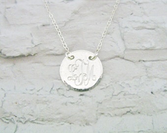 Best friend Gift, Monogram necklace, Engraved necklace, Sterling silver Disc Necklace, Small monogram necklace, Mother Gift,