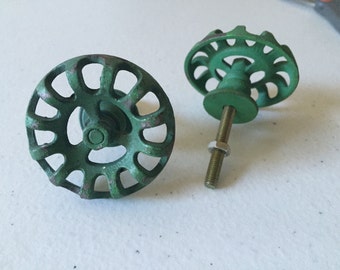 Green faucet knobs, set of two
