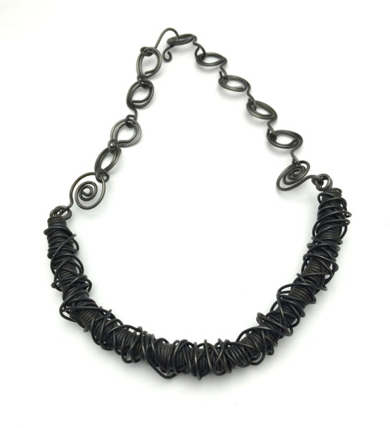 Wire Coil Necklace Black Wire Necklace by BeadBrainDesigns on Etsy