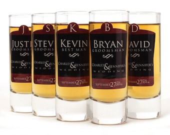 Set of 9, Custom Shot Glasses, Groomsmen Shot Glasses, Personalized Shot Glass, Black and Copper Design