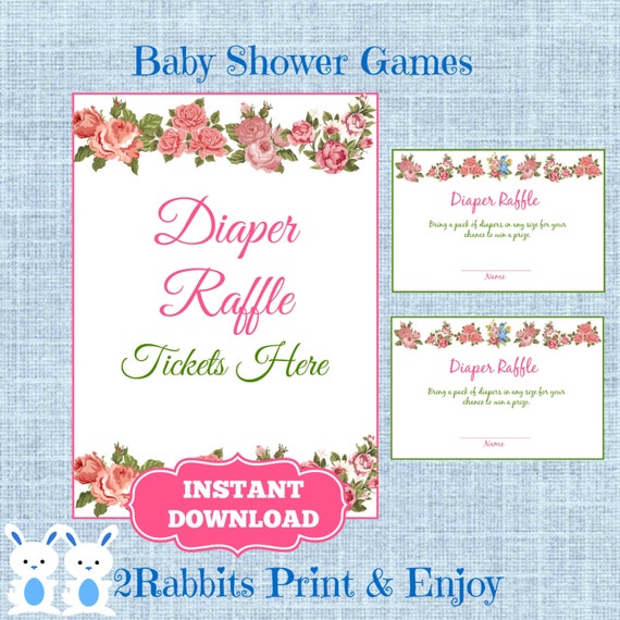 Vintage Floral Baby Shower Diaper Raffle Tickets Matching