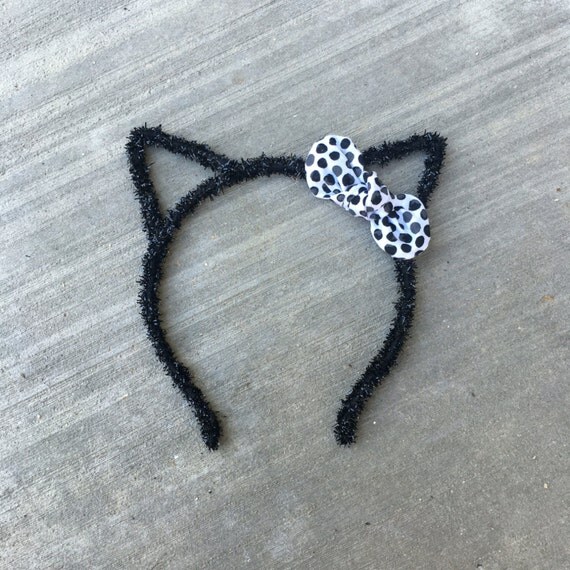 CUSTOM Halloween Cat Ears Headband // black kitty headband with Knotty Gal Bow attached - Choose 1