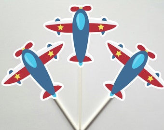 Retro Airplane birthday cupcake toppers Pilot Birthday Party